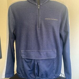 VTG Mens Armani Exchange Sweater Thick 1/4 Zip Kangaroo Pocket Collared Large